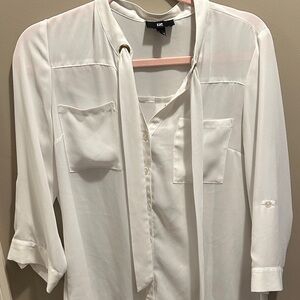IZ Byer white Button-Up Blouse with Tie Neck size medium